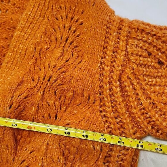 LEA & VIOLA Women's Orange Open Front Knit Cardigan Fall Crochet Sweater Medium - Picture 6 of 8